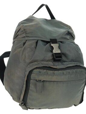 PRADA Backpack Nylon Gray Silver Auth BA9159